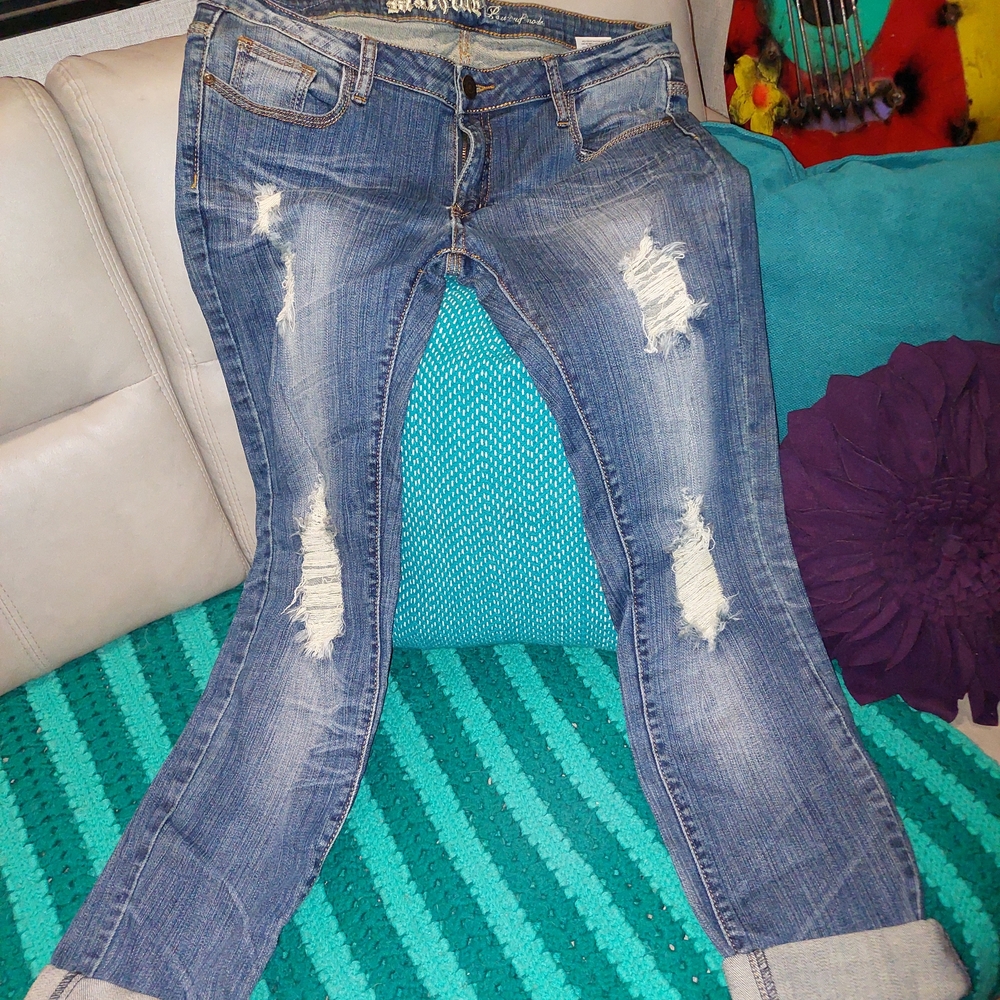 Machine Blue Distressed Skinny Jeans